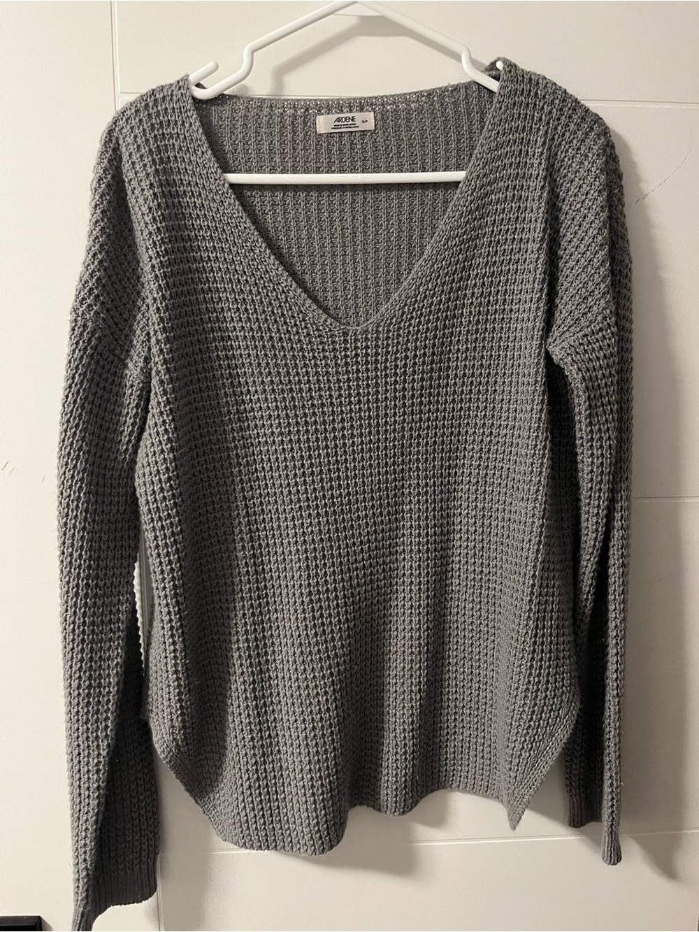 Ardene Gray V-Neck Waffle Knit Sweater